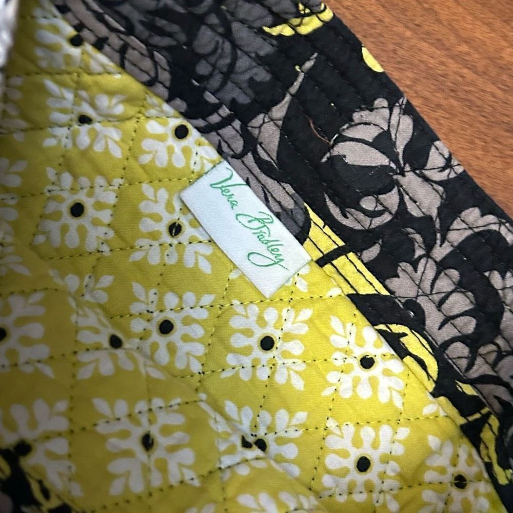 Vera Bradley Baroque Shoulder‎ Bag Purse Black Chartreuse Gray - Picture 3 of 7